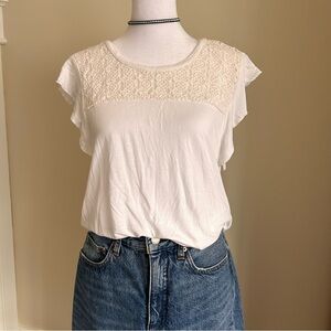Joe Fresh short sleeve top White Lace Yoke Cap Sleeve Large
